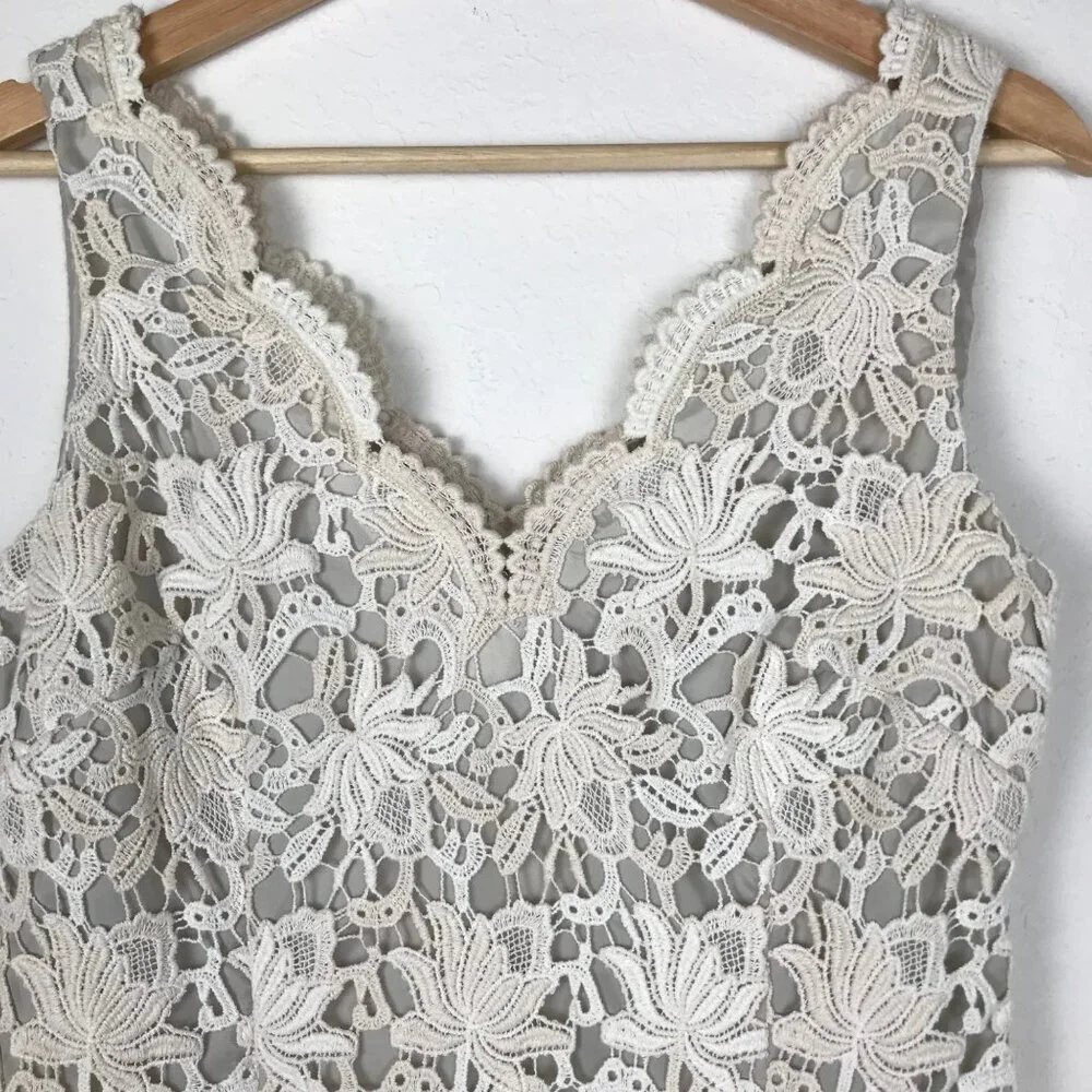 Ann Taylor  Lace V-neck Sleeveless Dress Ivory & Cream Size 2  NWT - Picture 4 of 13